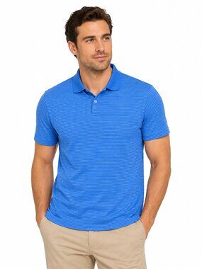 Calvin Klein Men's  Blue/White Pin Stripes Short Sleeve Polo Shirt Size XL